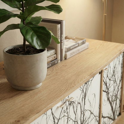 Hand-Painted Oak Cabinet – Artistic Modern Console Table & Storage Accent