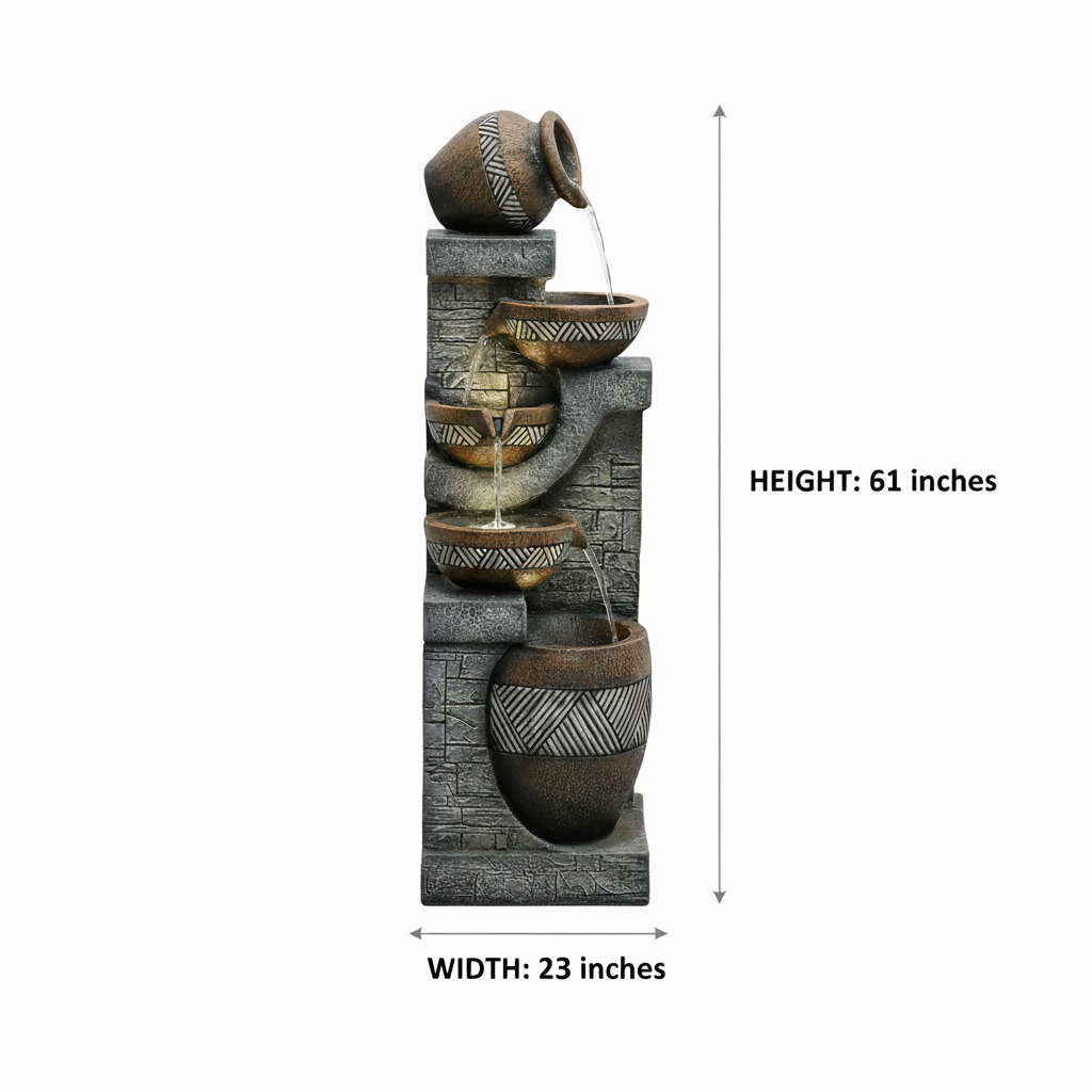 61" Handmade Fountain Garden Sculpture, Large Outdoor Sculpture