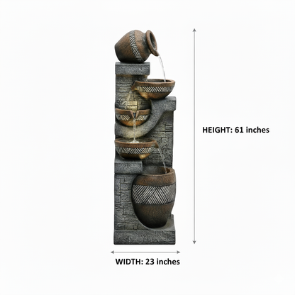 61" Handmade Fountain Garden Sculpture, Large Outdoor Sculpture