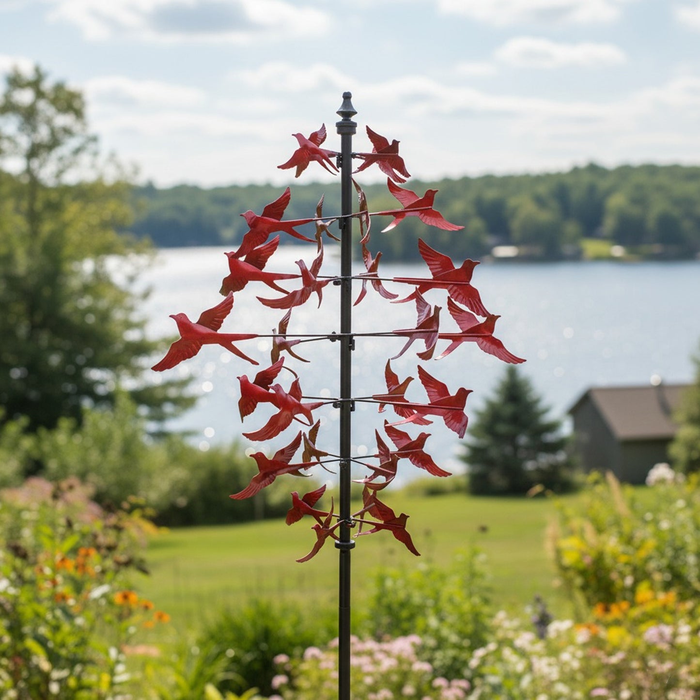 81" Handmade Red Bird Kinetic Garden Wind Spinner