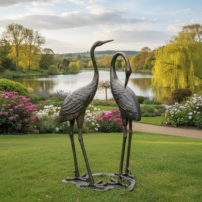 58" Dual Heron Marble-Finish Resin Garden Sculpture