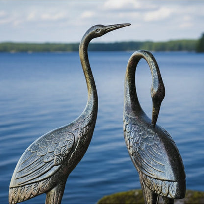 58" Dual Heron Marble-Finish Resin Garden Sculpture