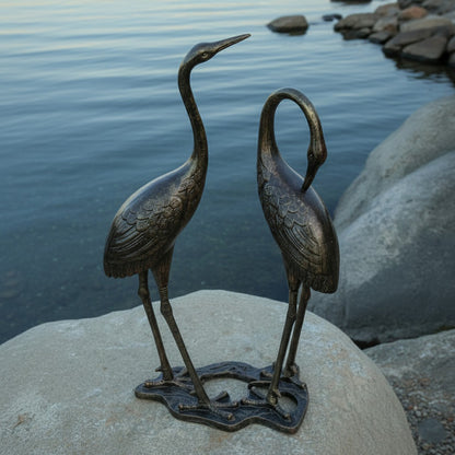 58" Dual Heron Marble-Finish Resin Garden Sculpture