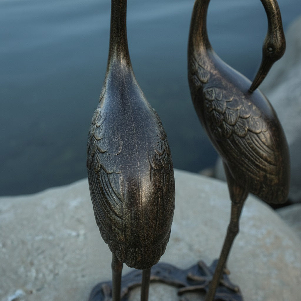 58" Dual Heron Marble-Finish Resin Garden Sculpture