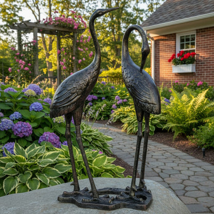 58" Dual Heron Marble-Finish Resin Garden Sculpture