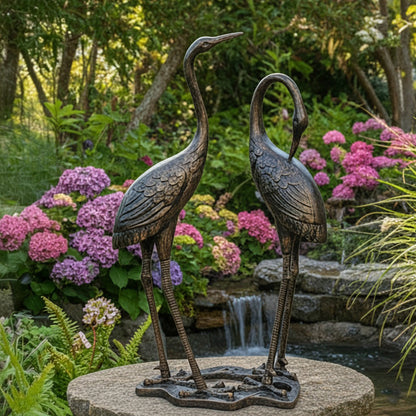 58" Dual Heron Marble-Finish Resin Garden Sculpture