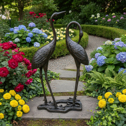 58" Dual Heron Marble-Finish Resin Garden Sculpture
