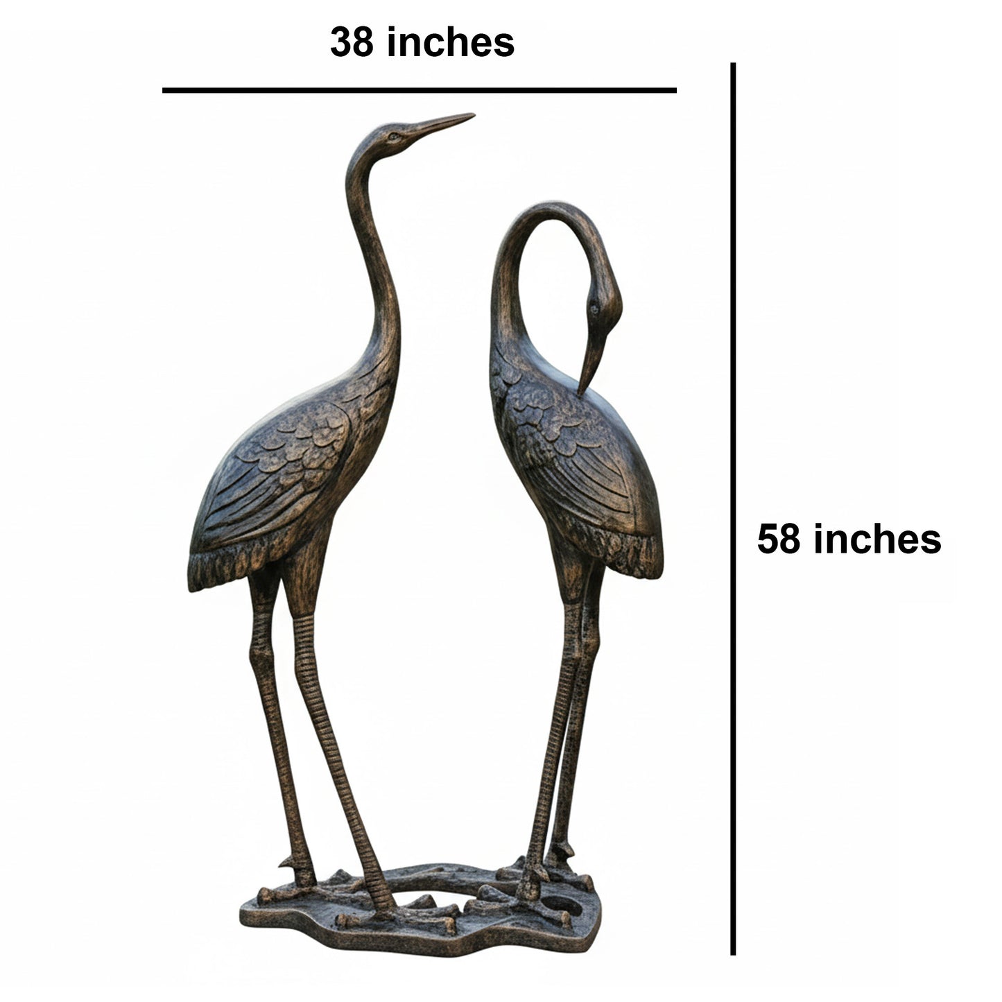 58" Dual Heron Marble-Finish Resin Garden Sculpture