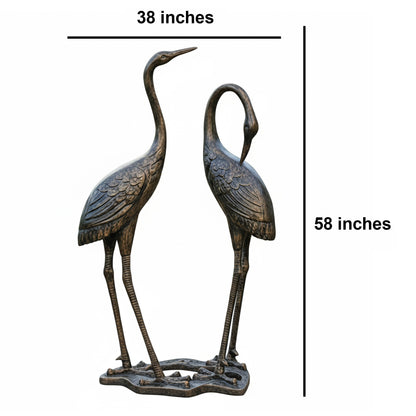 58" Dual Heron Marble-Finish Resin Garden Sculpture
