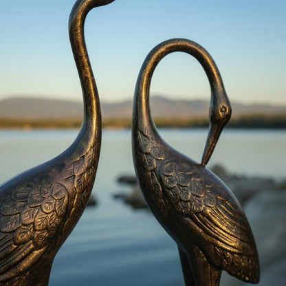 58" Dual Heron Marble-Finish Resin Garden Sculpture