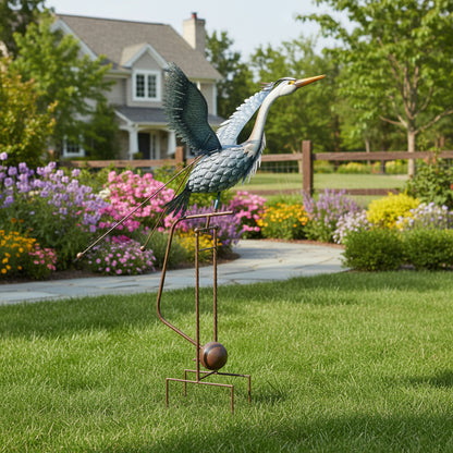 62" Handmade Metal Heron Kinetic Wind Spinner – Garden Sculpture