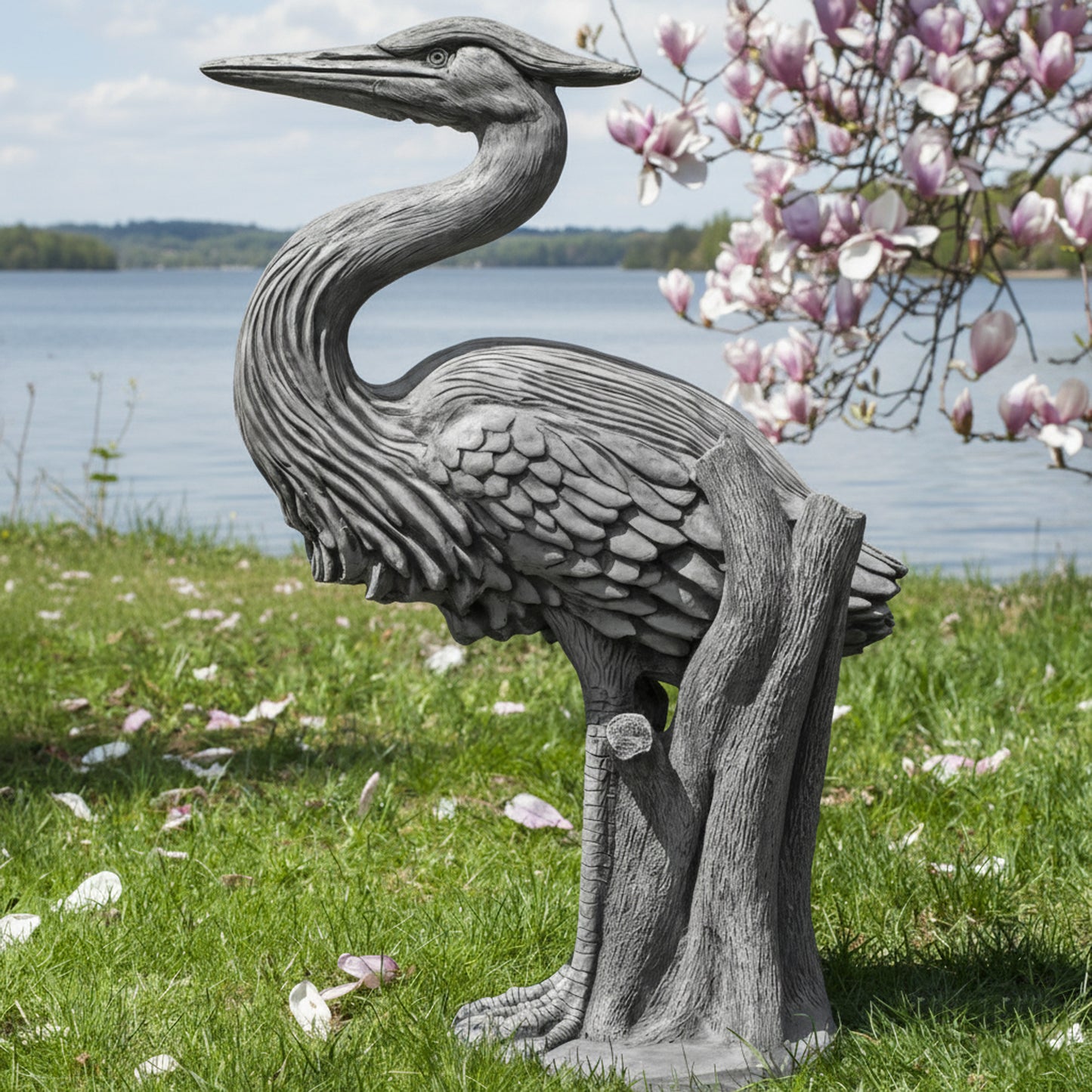 52" Handmade Stone-Look Heron Garden Statue – Polyresin Outdoor Bird Sculpture