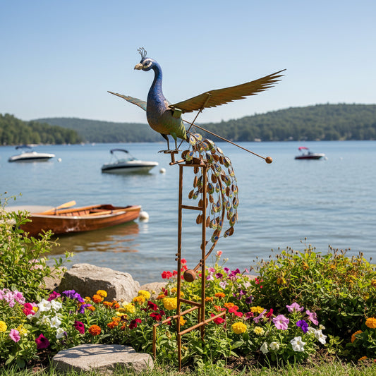 62" Handmade Metal Peacock Wind Spinner – Colorful Kinetic Garden Sculpture