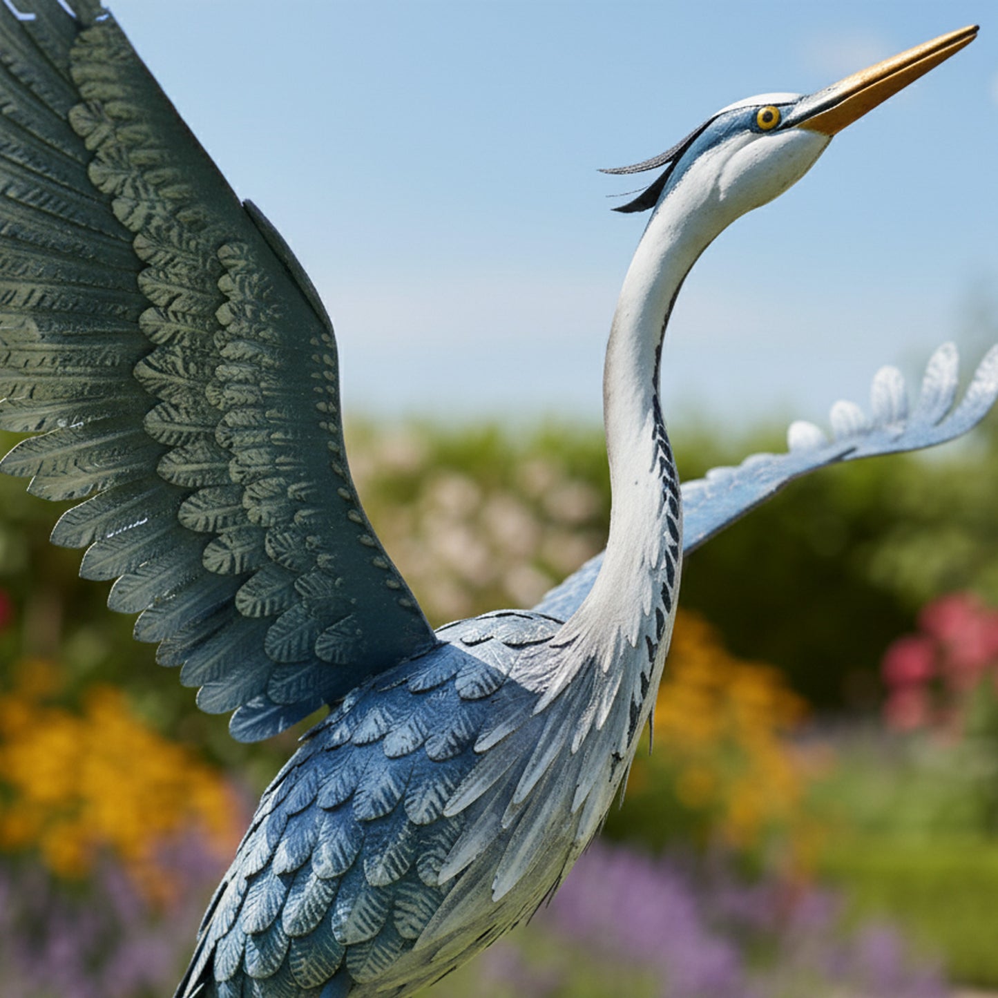 62" Handmade Metal Heron Kinetic Wind Spinner – Garden Sculpture