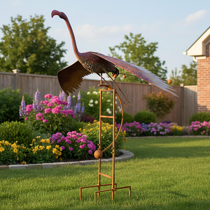 62" Handmade Metal Heron Kinetic Wind Spinner – Garden Sculpture