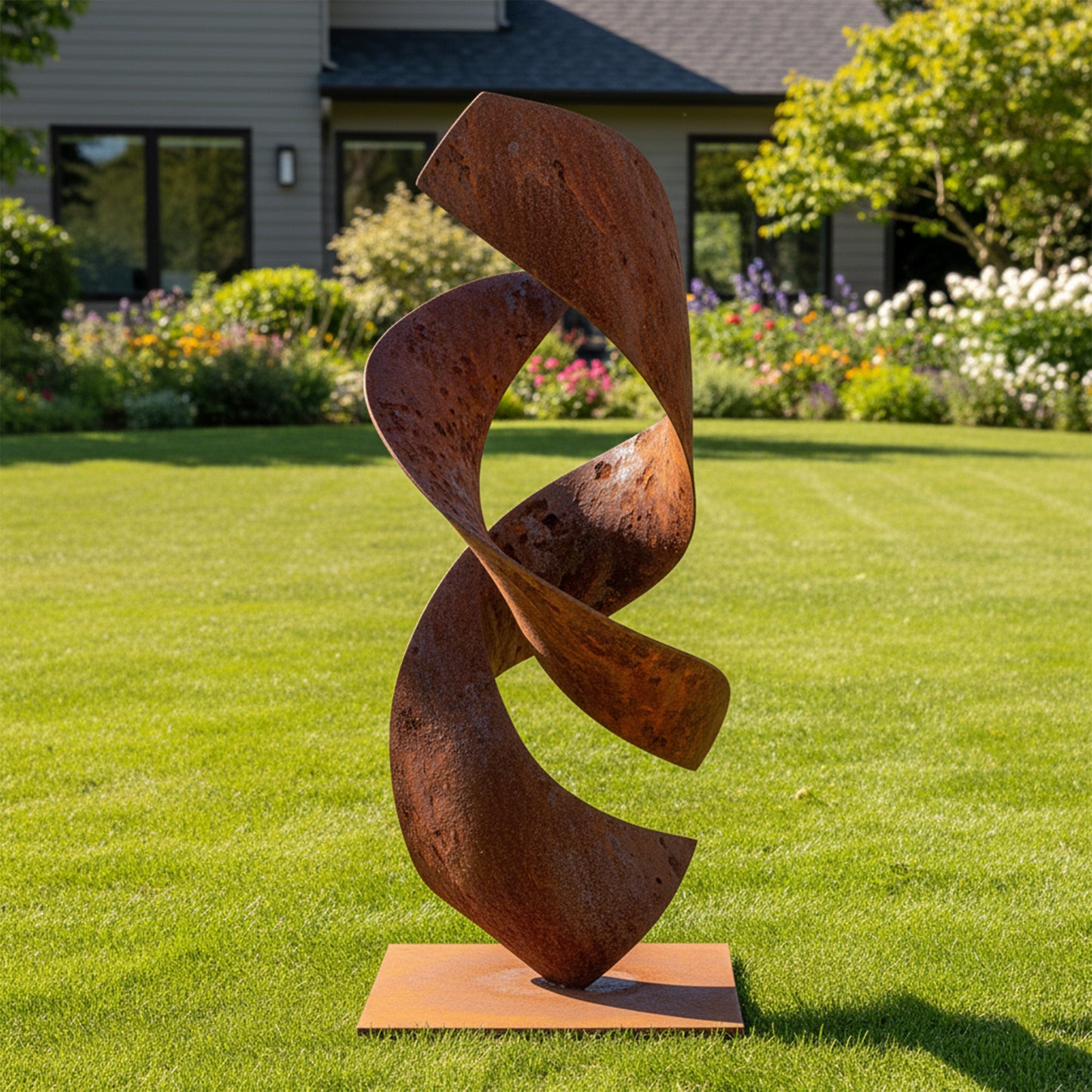 75" Handmade Rustic Metal Abstract Ribbon Sculpture – Modern Outdoor Art