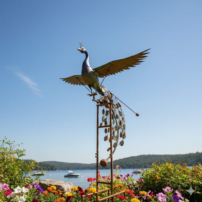 62" Handmade Metal Peacock Wind Spinner – Colorful Kinetic Garden Sculpture