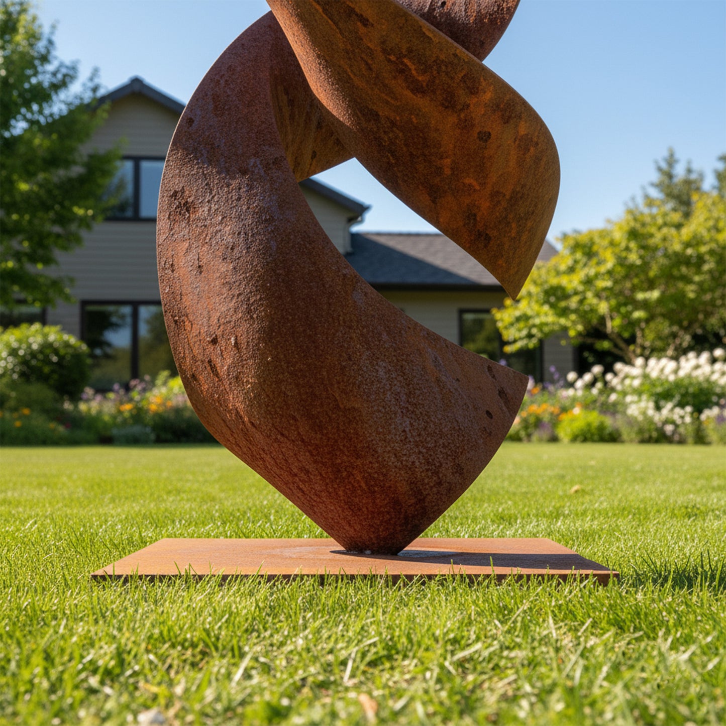 75" Handmade Rustic Metal Abstract Ribbon Sculpture – Modern Outdoor Art