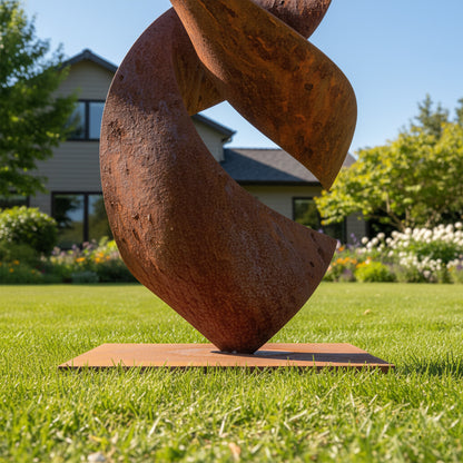 75" Handmade Rustic Metal Abstract Ribbon Sculpture – Modern Outdoor Art