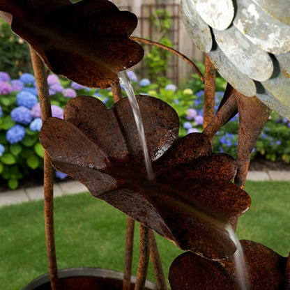 72" Handmade Rustic Metal Heron & Lily Pad Water Fountain