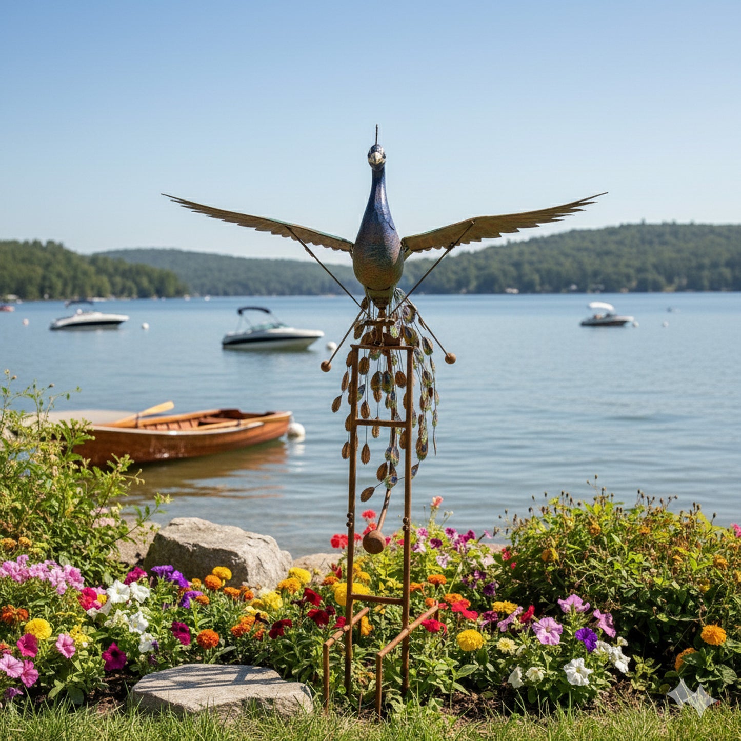 62" Handmade Metal Peacock Wind Spinner – Colorful Kinetic Garden Sculpture