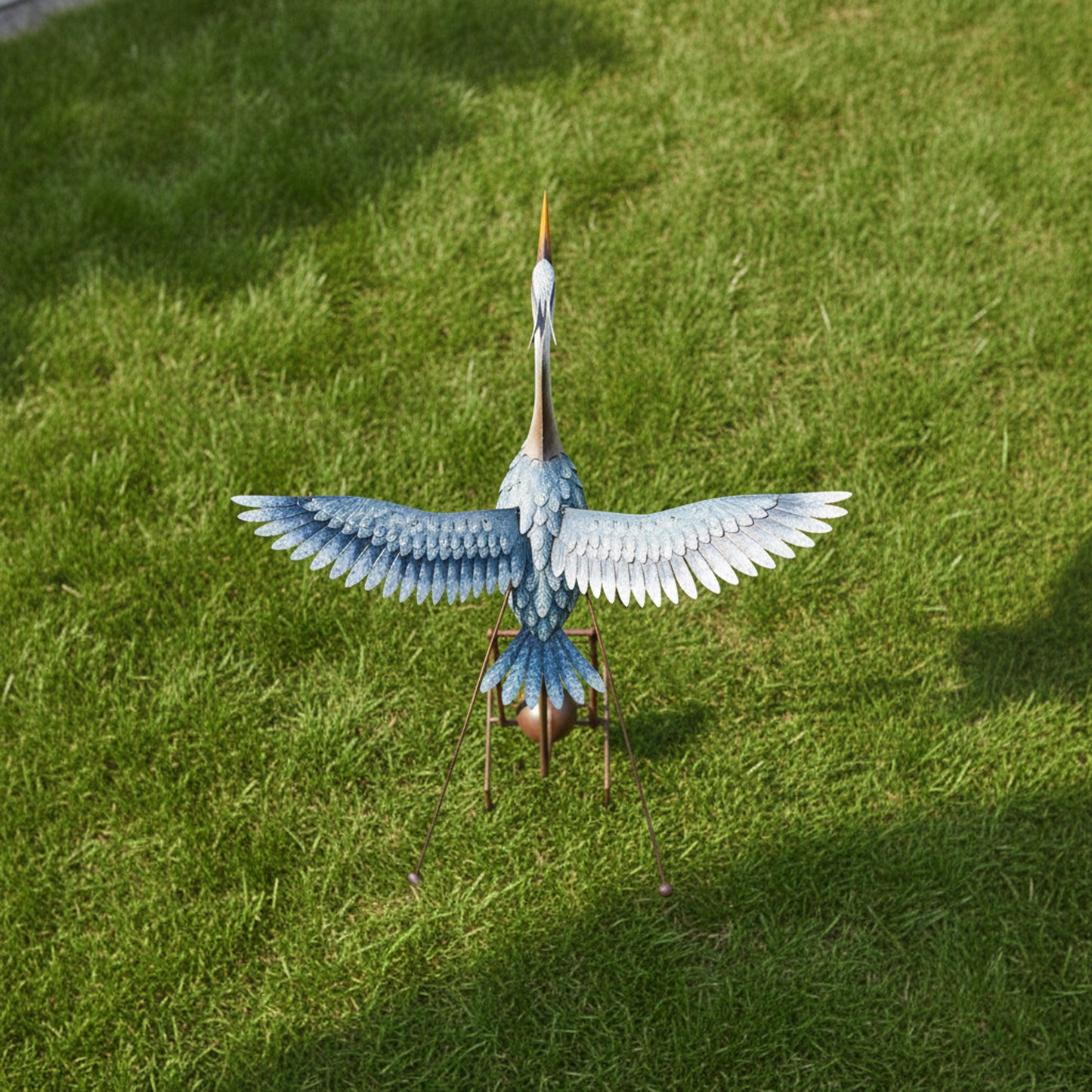 62" Handmade Metal Heron Kinetic Wind Spinner – Garden Sculpture