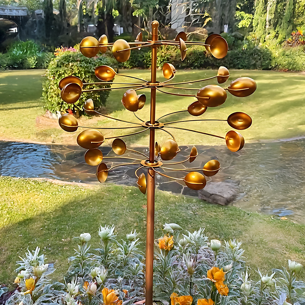 77" Handcrafted Dual-Tier Copper Garden Wind Spinner