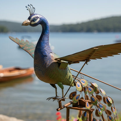 62" Handmade Metal Peacock Wind Spinner – Colorful Kinetic Garden Sculpture