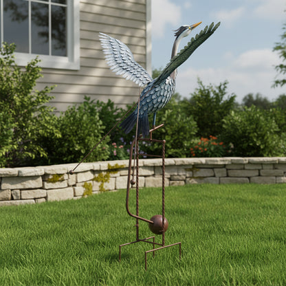 62" Handmade Metal Heron Kinetic Wind Spinner – Garden Sculpture