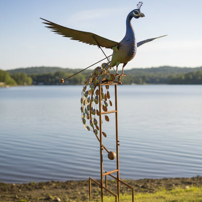 62" Handmade Metal Peacock Wind Spinner – Colorful Kinetic Garden Sculpture