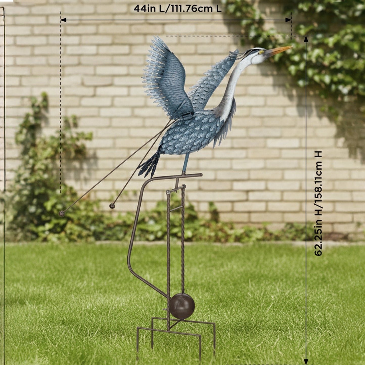 62" Handmade Metal Heron Kinetic Wind Spinner – Garden Sculpture