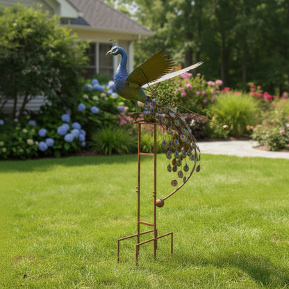 62" Handmade Metal Peacock Wind Spinner – Colorful Kinetic Garden Sculpture