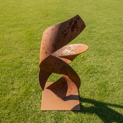 75" Handmade Rustic Metal Abstract Ribbon Sculpture – Modern Outdoor Art