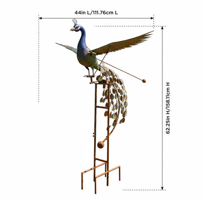 62" Handmade Metal Peacock Wind Spinner – Colorful Kinetic Garden Sculpture