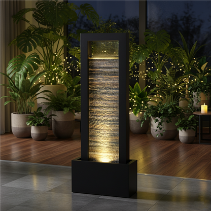 68" Modern LED-Lit Metal Outdoor Water Fountain Sculpture