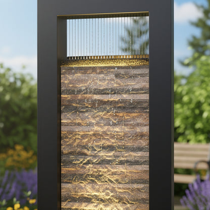 68" Modern LED-Lit Metal Outdoor Water Fountain Sculpture