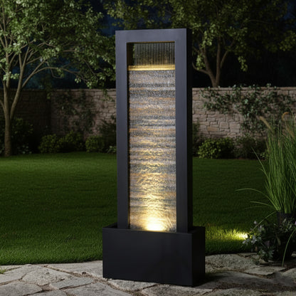 68" Modern LED-Lit Metal Outdoor Water Fountain Sculpture