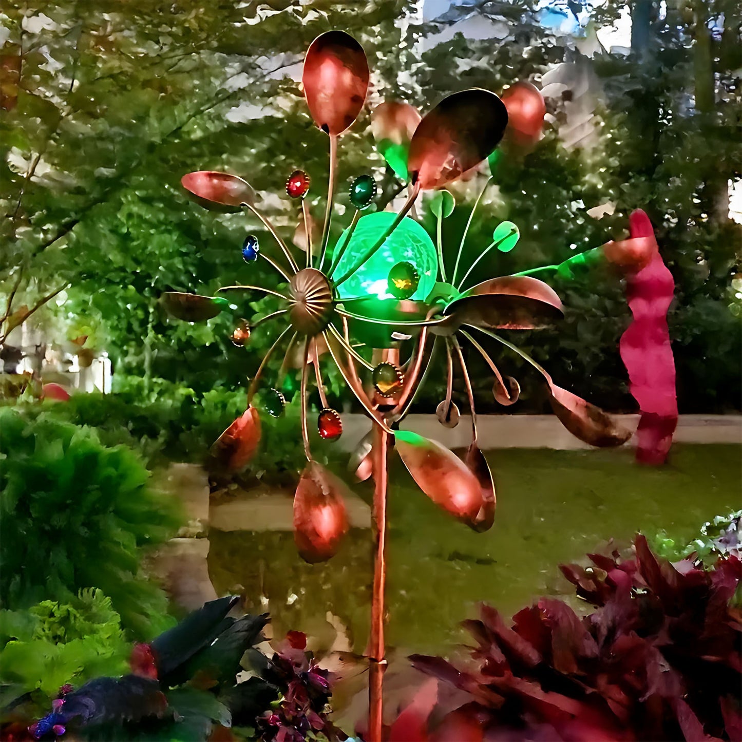 65" Handcrafted Copper Wind Spinner with Motion-Activated Light