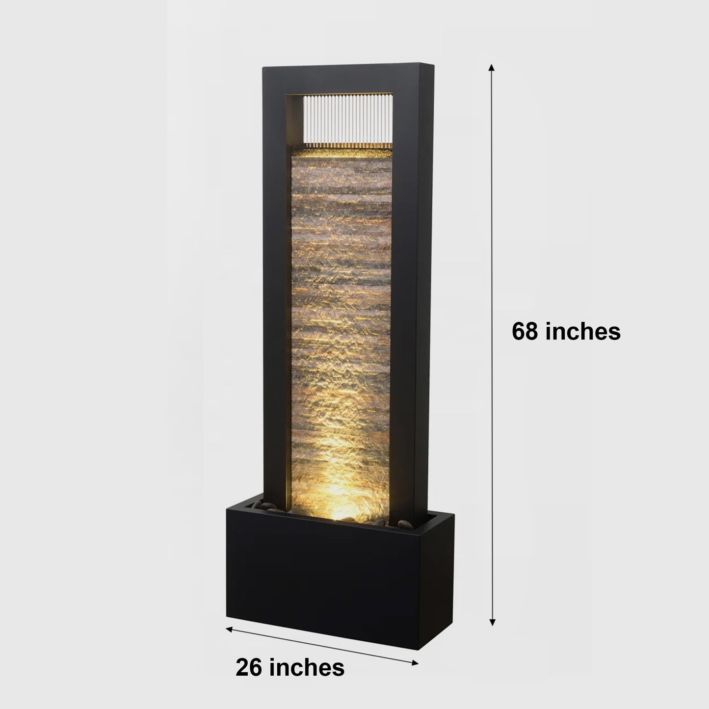 68" Modern LED-Lit Metal Outdoor Water Fountain Sculpture