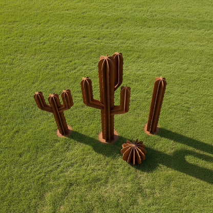 4-Piece Handmade Rustic Metal Cactus Sculpture Set (74"–14")
