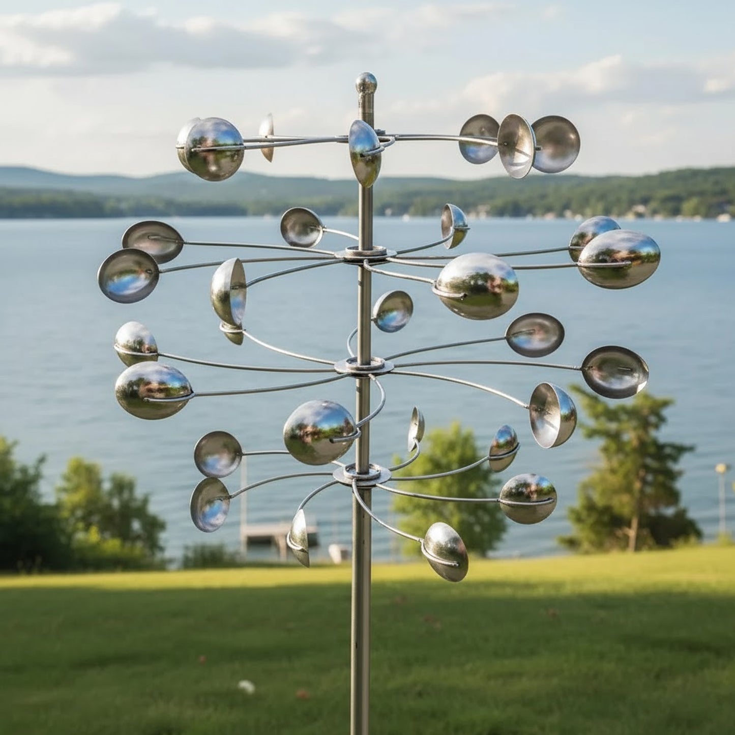77" Handcrafted Dual-Tier Copper Garden Wind Spinner