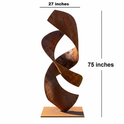 75" Handmade Rustic Metal Abstract Ribbon Sculpture – Modern Outdoor Art