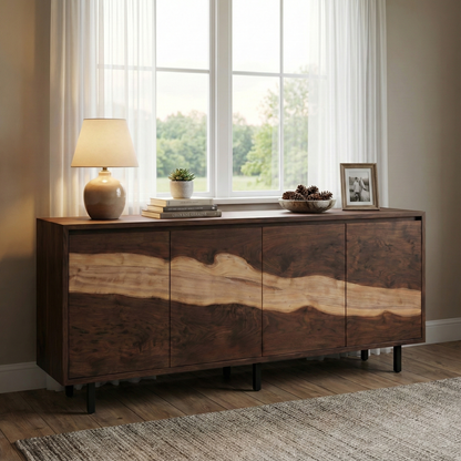 Handcrafted Solid Walnut Sideboard – Tall Natural Wood Storage Cabinet