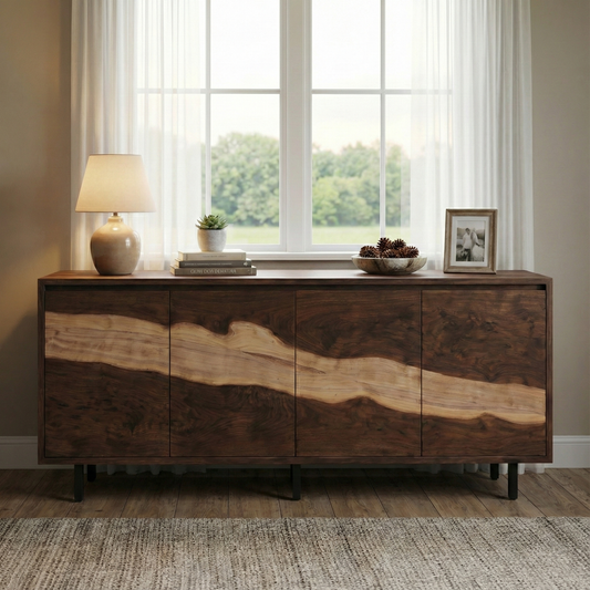 Handcrafted Solid Walnut Sideboard – Tall Natural Wood Storage Cabinet