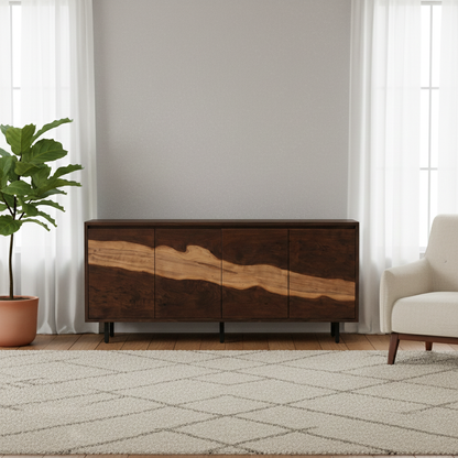 Handcrafted Solid Walnut Sideboard – Tall Natural Wood Storage Cabinet