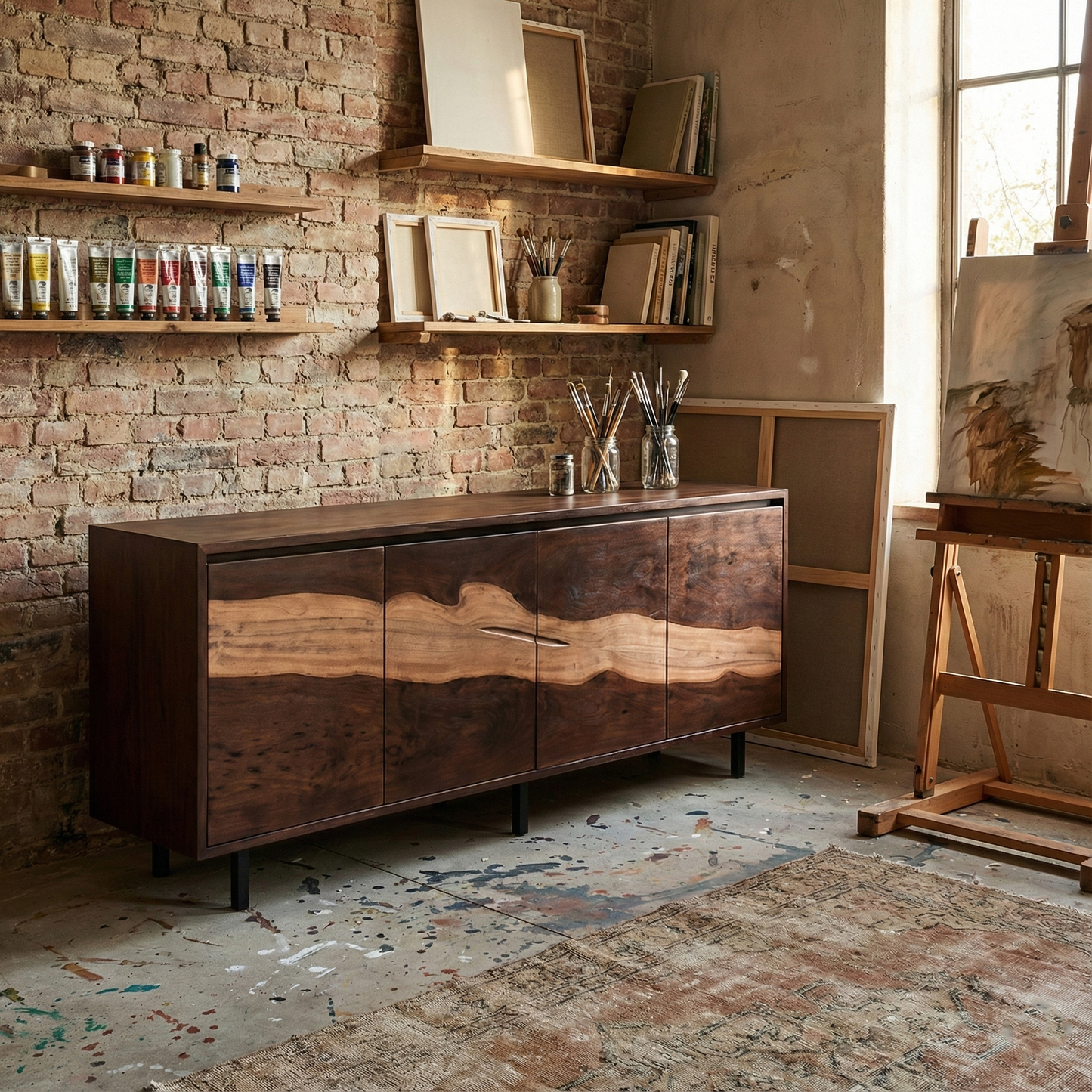 Handcrafted Solid Walnut Sideboard – Tall Natural Wood Storage Cabinet