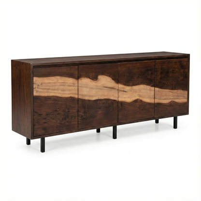 Handcrafted Solid Walnut Sideboard – Tall Natural Wood Storage Cabinet