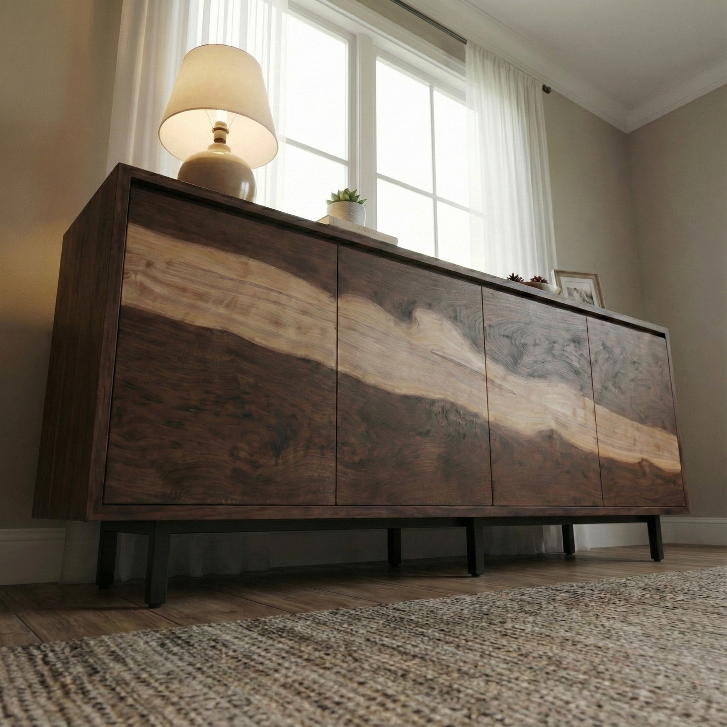 Handcrafted Solid Walnut Sideboard – Tall Natural Wood Storage Cabinet