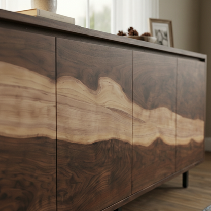 Handcrafted Solid Walnut Sideboard – Tall Natural Wood Storage Cabinet