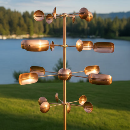 74" Handcrafted Copper Kinetic Wind Spinner Sculpture